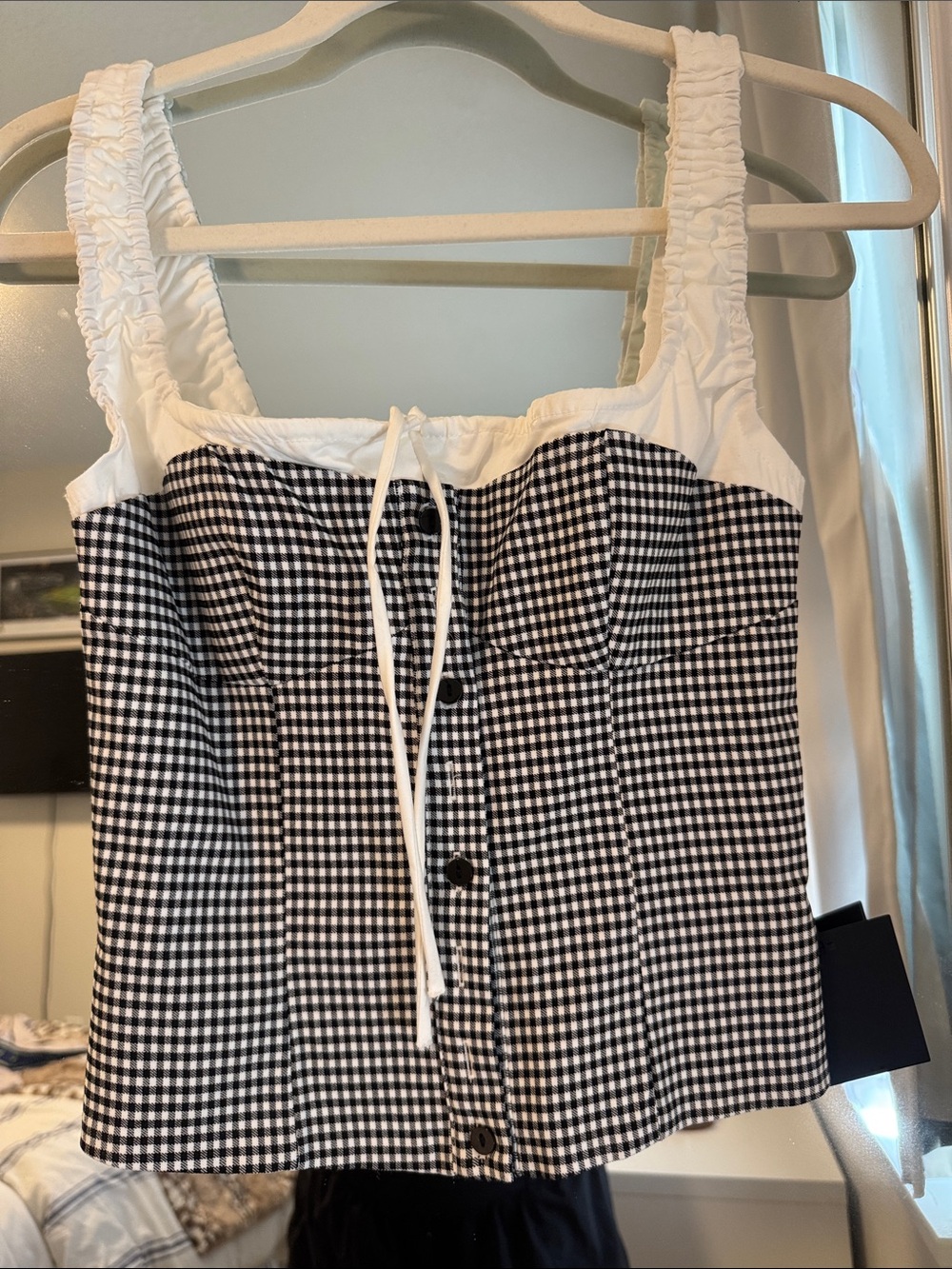 Lulu's Black and White Gingham Button-Front Corset Top